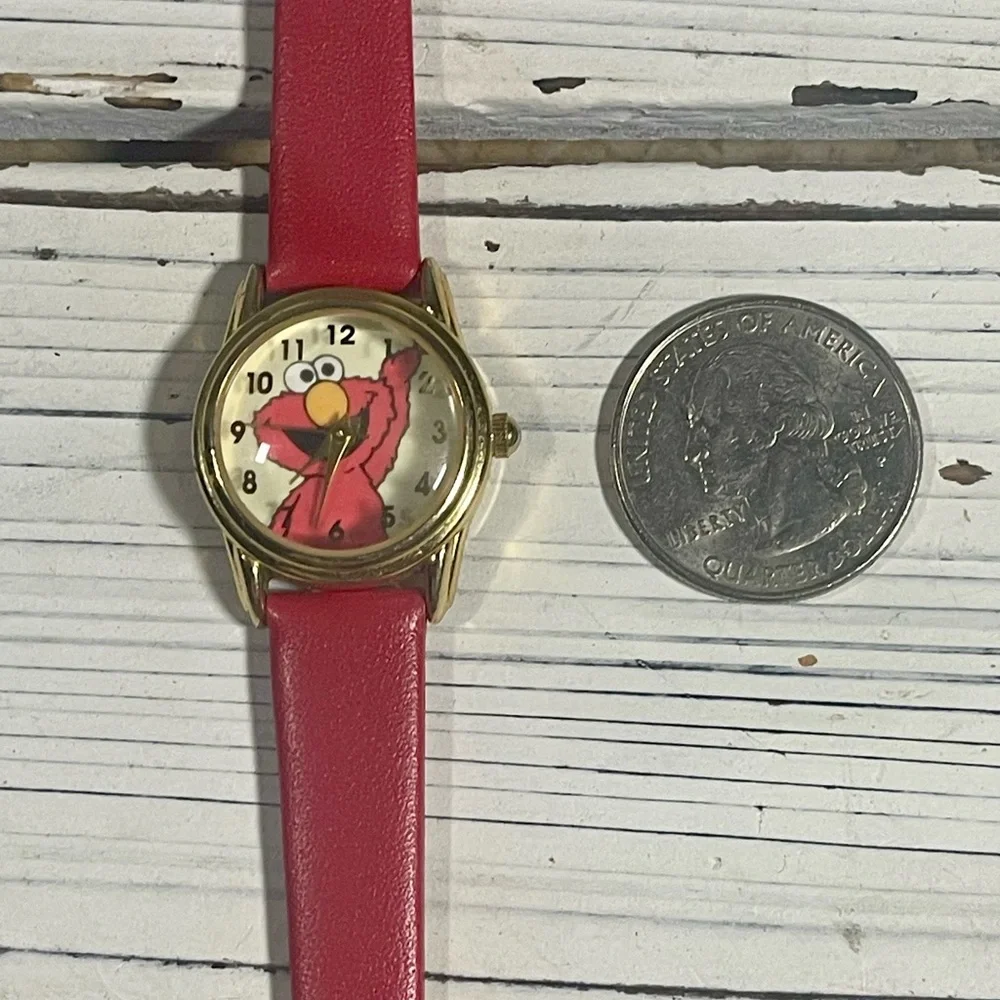 NEW BATTERY Vintage 90's Elmo Sesame Street Fantasma‎ Watch Red Leather Band